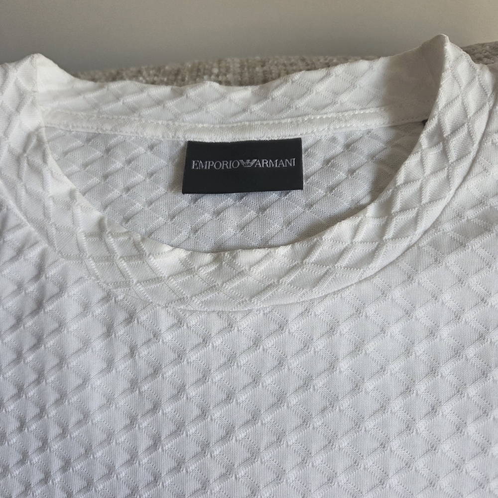 Emporio Armani White Textured Short Sleeve Tee